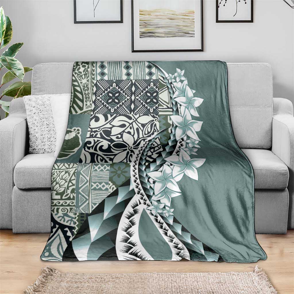 Aloha Vintage Plumeria Hawaiian Tapa Pattern Blanket Dark Turquoise Hawaiian Tapa Pattern - Polynesian Pride