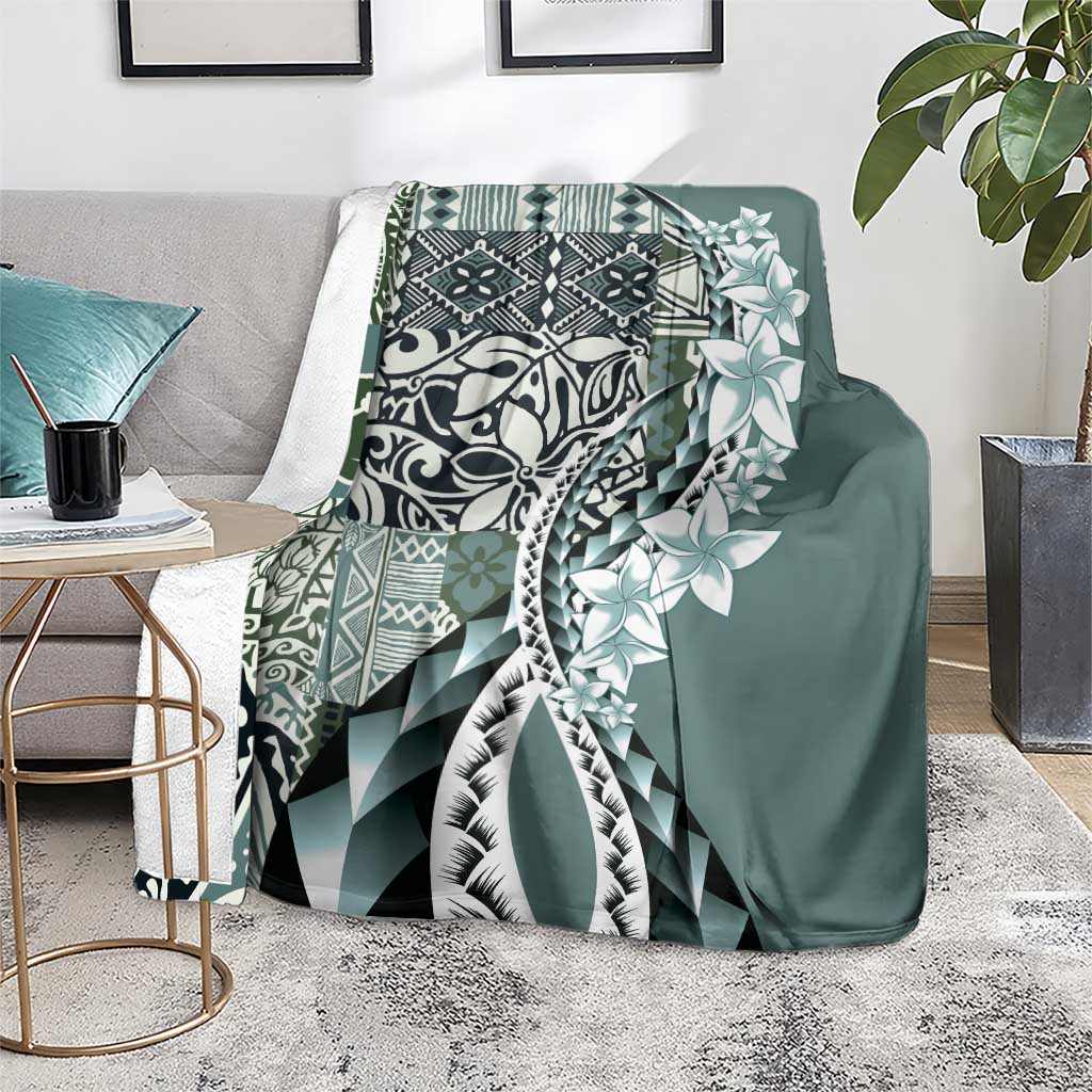 Aloha Vintage Plumeria Hawaiian Tapa Pattern Blanket Dark Turquoise Hawaiian Tapa Pattern - Polynesian Pride