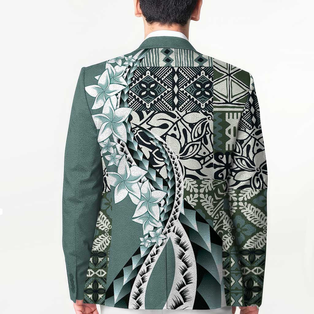 Aloha Vintage Plumeria Hawaiian Tapa Pattern Blazer Dark Turquoise Hawaiian Tapa Pattern - Polynesian Pride
