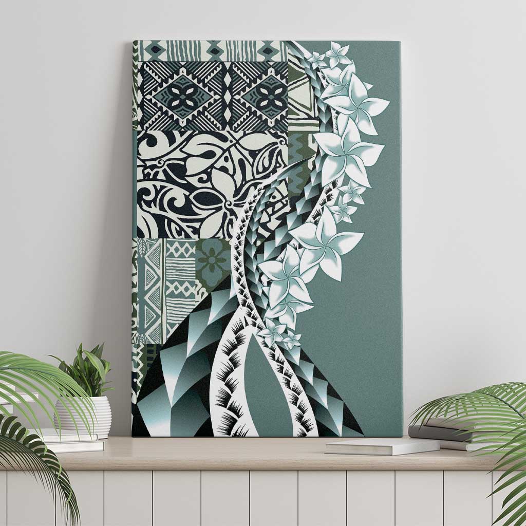 Aloha Vintage Plumeria Hawaiian Tapa Pattern Canvas Wall Art Dark Turquoise Hawaiian Tapa Pattern - Polynesian Pride