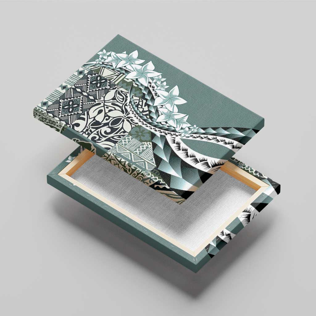 Aloha Vintage Plumeria Hawaiian Tapa Pattern Canvas Wall Art Dark Turquoise Hawaiian Tapa Pattern - Polynesian Pride
