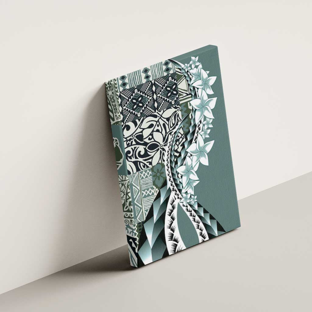 Aloha Vintage Plumeria Hawaiian Tapa Pattern Canvas Wall Art Dark Turquoise Hawaiian Tapa Pattern - Polynesian Pride