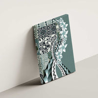 Aloha Vintage Plumeria Hawaiian Tapa Pattern Canvas Wall Art Dark Turquoise Hawaiian Tapa Pattern - Polynesian Pride