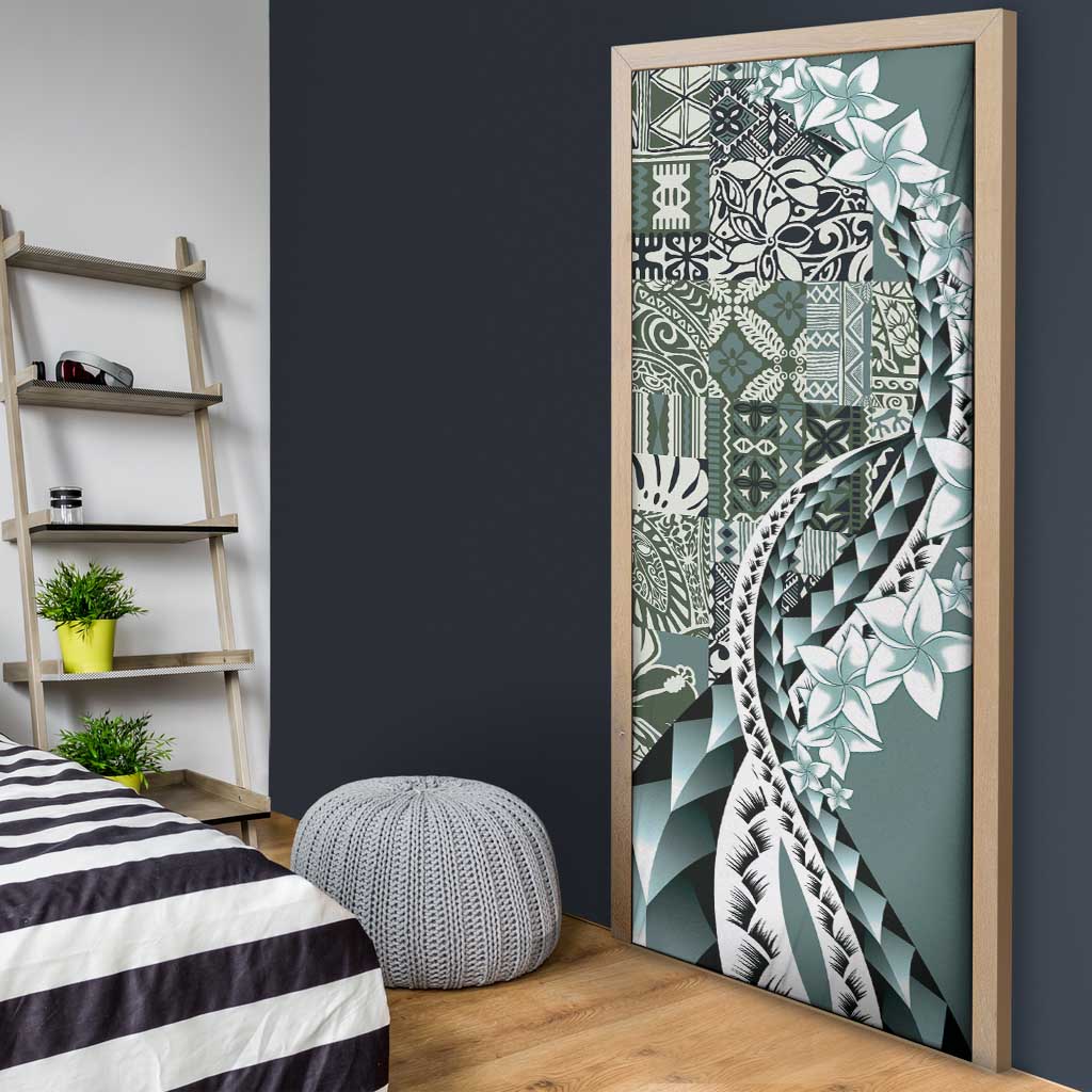 Aloha Vintage Plumeria Hawaiian Tapa Pattern Door Cover Dark Turquoise Hawaiian Tapa Pattern - Polynesian Pride