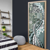 Aloha Vintage Plumeria Hawaiian Tapa Pattern Door Cover Dark Turquoise Hawaiian Tapa Pattern - Polynesian Pride