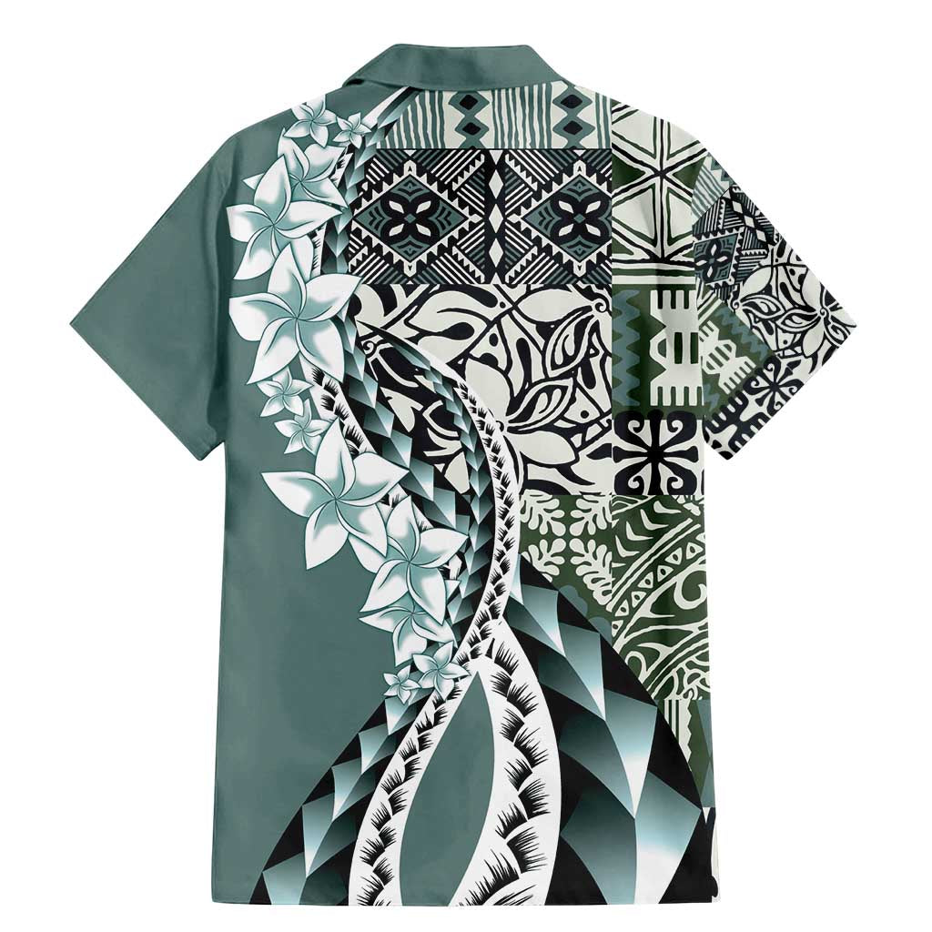 Aloha Vintage Plumeria Hawaiian Tapa Pattern Family Matching Mermaid Dress and Hawaiian Shirt Dark Turquoise Hawaiian Tapa Pattern - Polynesian Pride