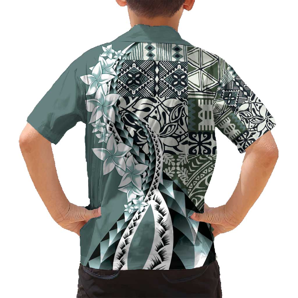 Aloha Vintage Plumeria Hawaiian Tapa Pattern Family Matching Puletasi and Hawaiian Shirt Dark Turquoise Hawaiian Tapa Pattern - Polynesian Pride