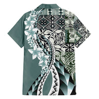 Aloha Vintage Plumeria Hawaiian Tapa Pattern Family Matching Puletasi and Hawaiian Shirt Dark Turquoise Hawaiian Tapa Pattern - Polynesian Pride