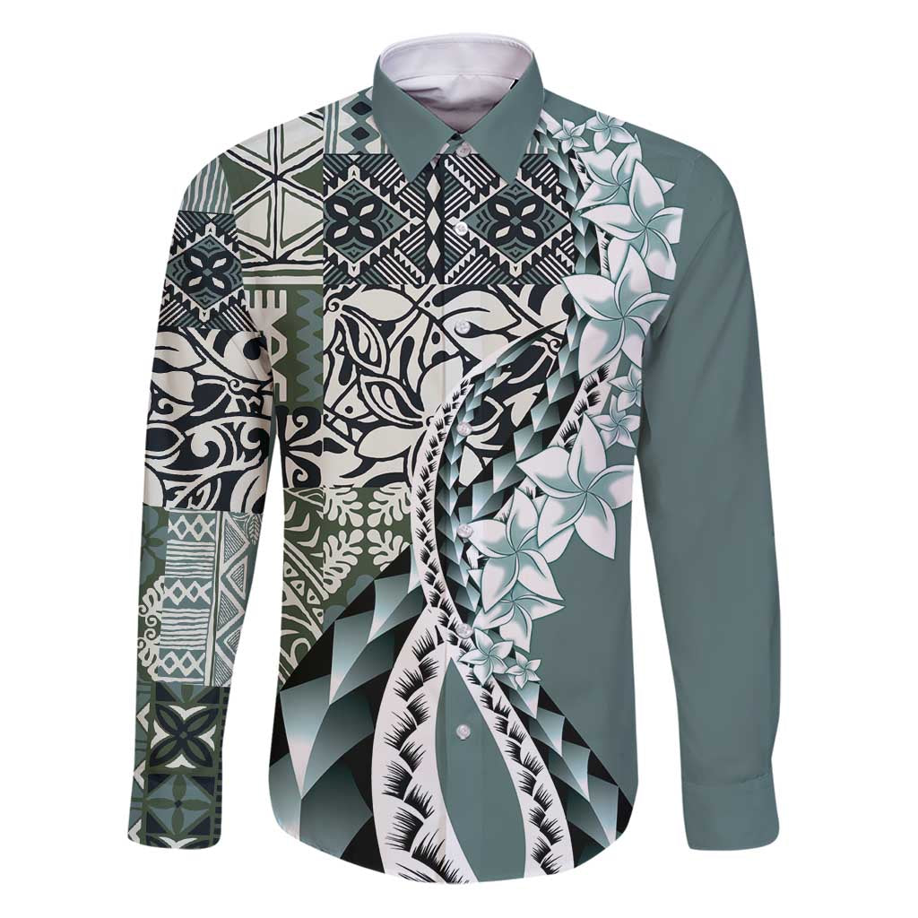 Aloha Vintage Plumeria Hawaiian Tapa Pattern Family Matching Puletasi and Hawaiian Shirt Dark Turquoise Hawaiian Tapa Pattern - Polynesian Pride