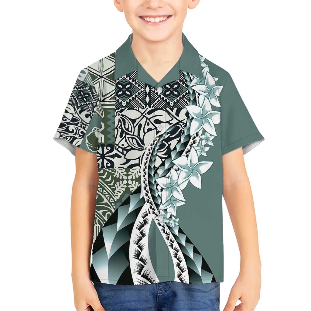 Aloha Vintage Plumeria Hawaiian Tapa Pattern Family Matching Puletasi and Hawaiian Shirt Dark Turquoise Hawaiian Tapa Pattern - Polynesian Pride