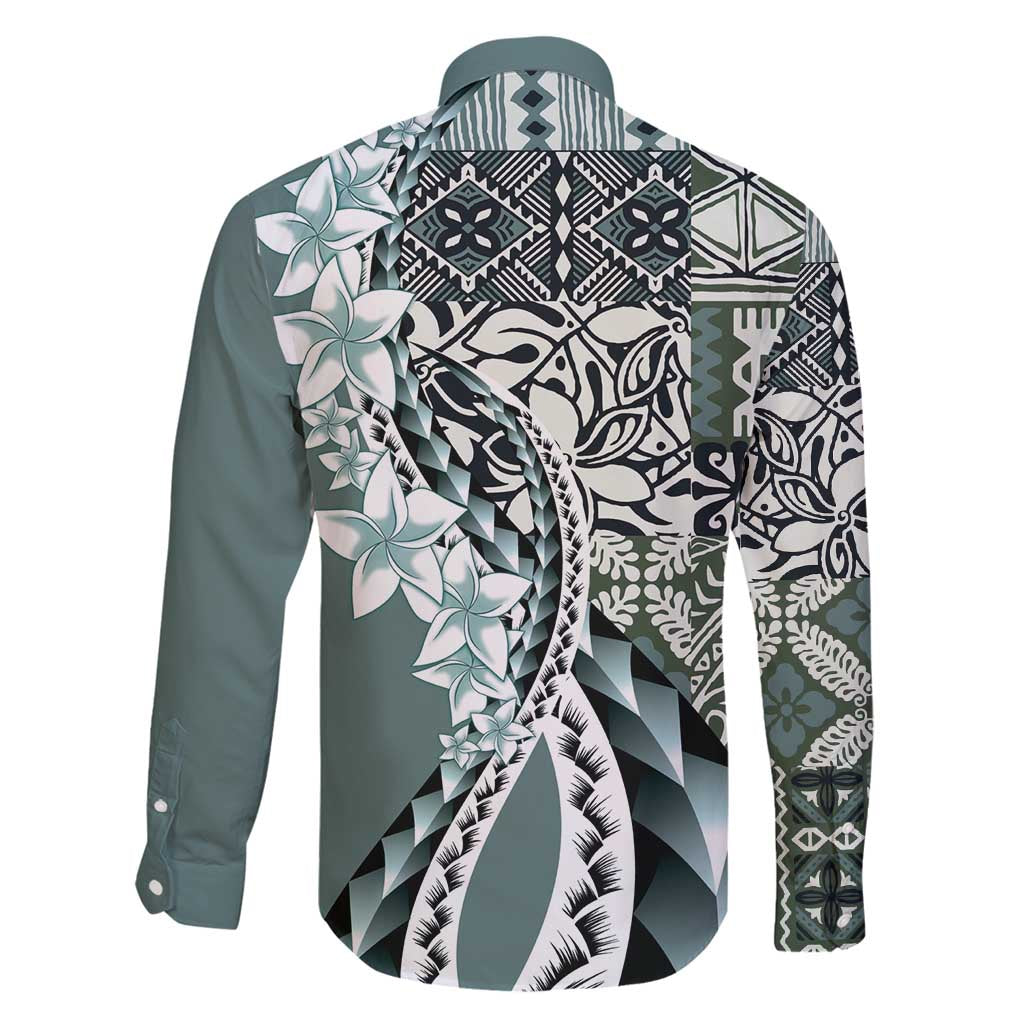 Aloha Vintage Plumeria Hawaiian Tapa Pattern Family Matching Tank Maxi Dress and Hawaiian Shirt Dark Turquoise Hawaiian Tapa Pattern - Polynesian Pride