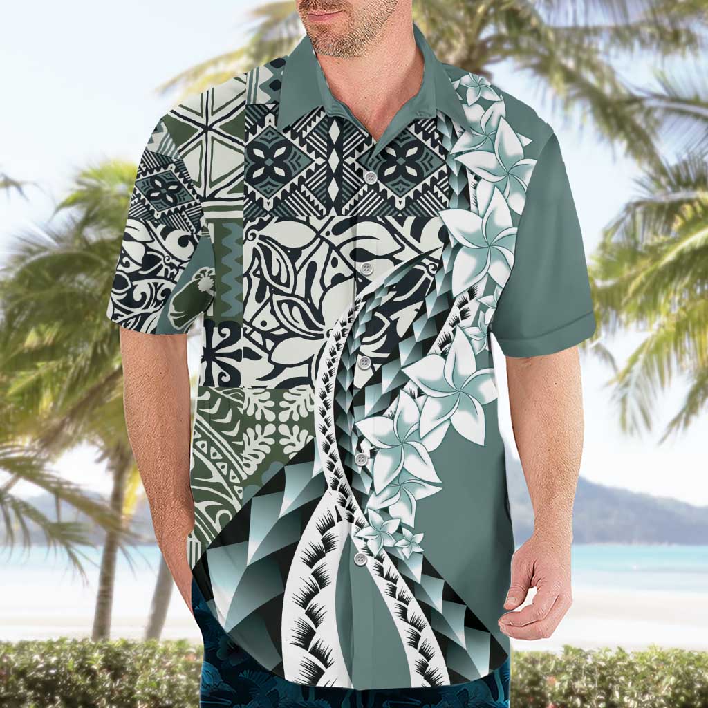 Aloha Vintage Plumeria Hawaiian Tapa Pattern Hawaiian Shirt Dark Turquoise Hawaiian Tapa Pattern - Polynesian Pride