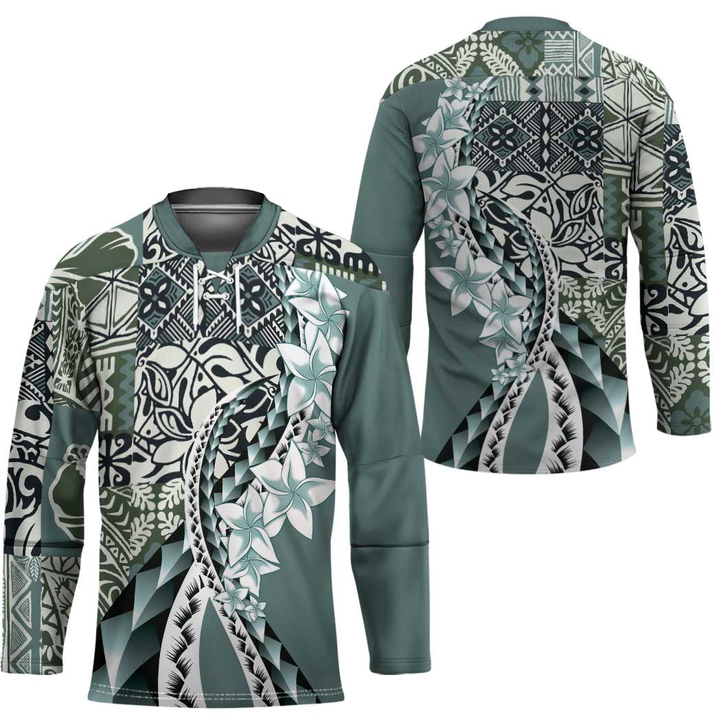 Aloha Vintage Plumeria Hawaiian Tapa Pattern Hockey Jersey Dark Turquoise Hawaiian Tapa Pattern - Polynesian Pride