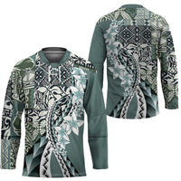 Aloha Vintage Plumeria Hawaiian Tapa Pattern Hockey Jersey Dark Turquoise Hawaiian Tapa Pattern - Polynesian Pride