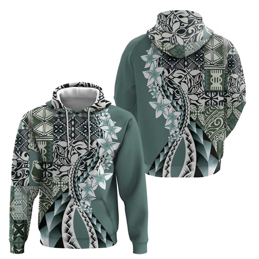 Aloha Vintage Plumeria Hawaiian Tapa Pattern Hoodie Dark Turquoise Hawaiian Tapa Pattern - Polynesian Pride