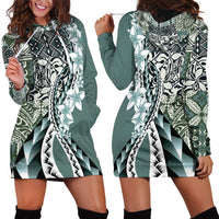 Aloha Vintage Plumeria Hawaiian Tapa Pattern Hoodie Dress Dark Turquoise Hawaiian Tapa Pattern - Polynesian Pride