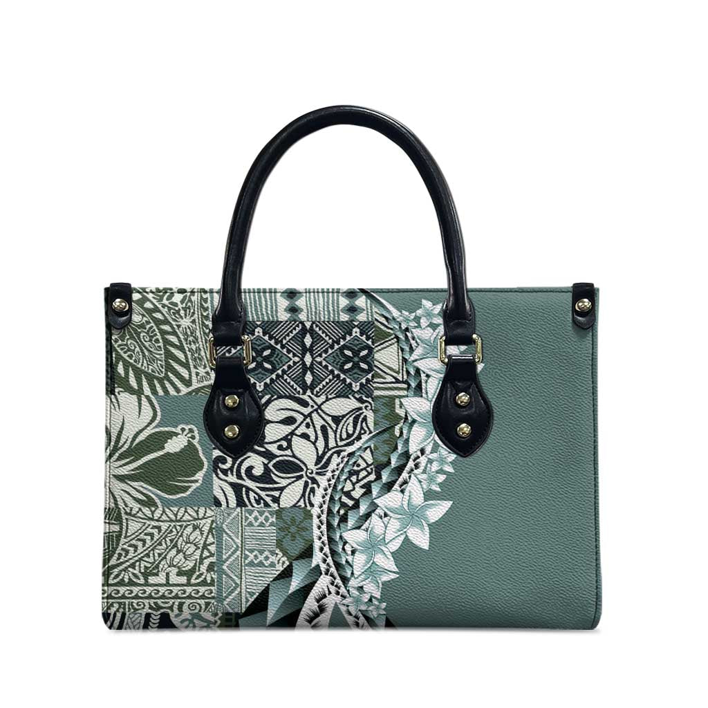 Aloha Vintage Plumeria Hawaiian Tapa Pattern Leather Bag Dark Turquoise Hawaiian Tapa Pattern - Polynesian Pride