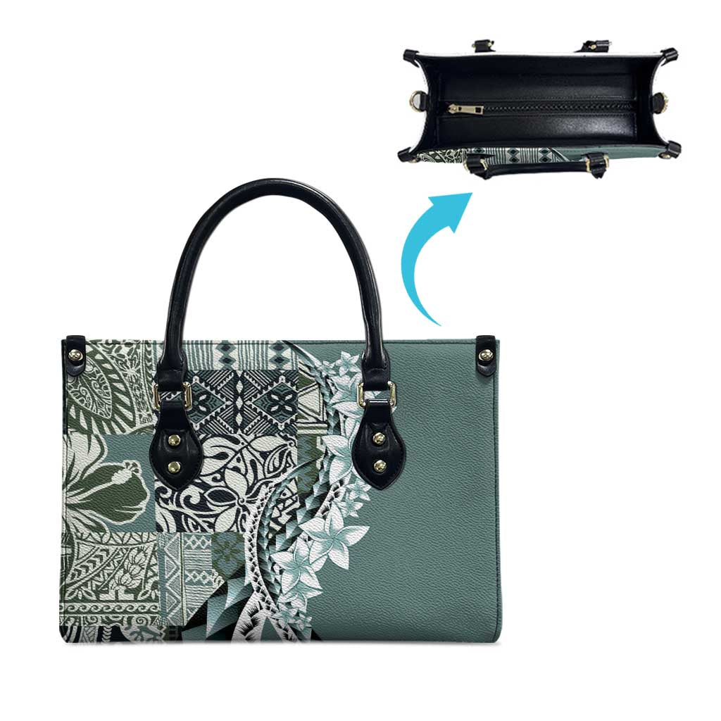 Aloha Vintage Plumeria Hawaiian Tapa Pattern Leather Bag Dark Turquoise Hawaiian Tapa Pattern - Polynesian Pride