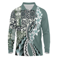Aloha Vintage Plumeria Hawaiian Tapa Pattern Long Sleeve Polo Shirt Dark Turquoise Hawaiian Tapa Pattern - Polynesian Pride