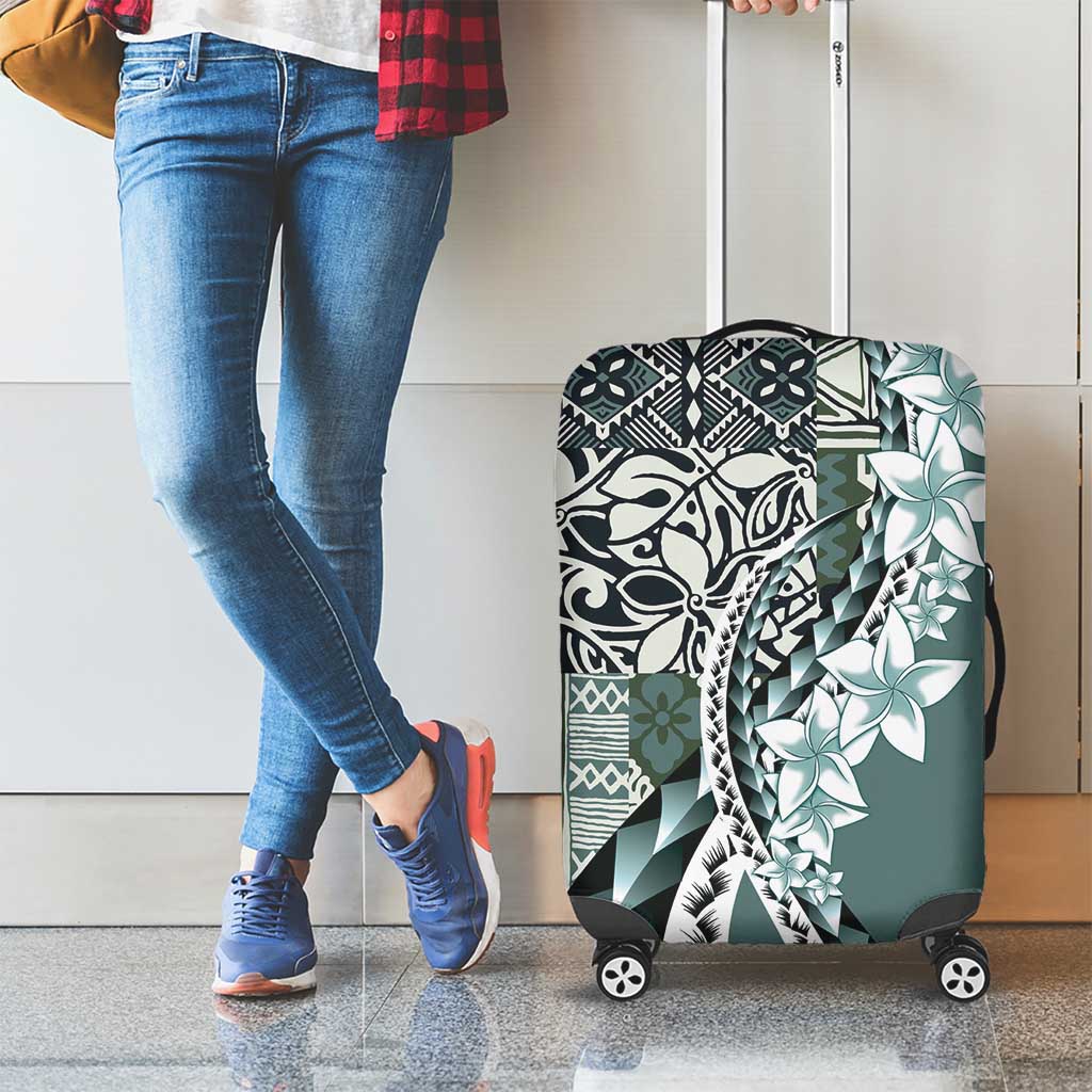Aloha Vintage Plumeria Hawaiian Tapa Pattern Luggage Cover Dark Turquoise Hawaiian Tapa Pattern - Polynesian Pride