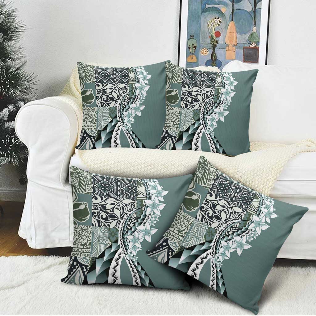 Aloha Vintage Plumeria Hawaiian Tapa Pattern Pillow Cover Dark Turquoise Hawaiian Tapa Pattern - Polynesian Pride
