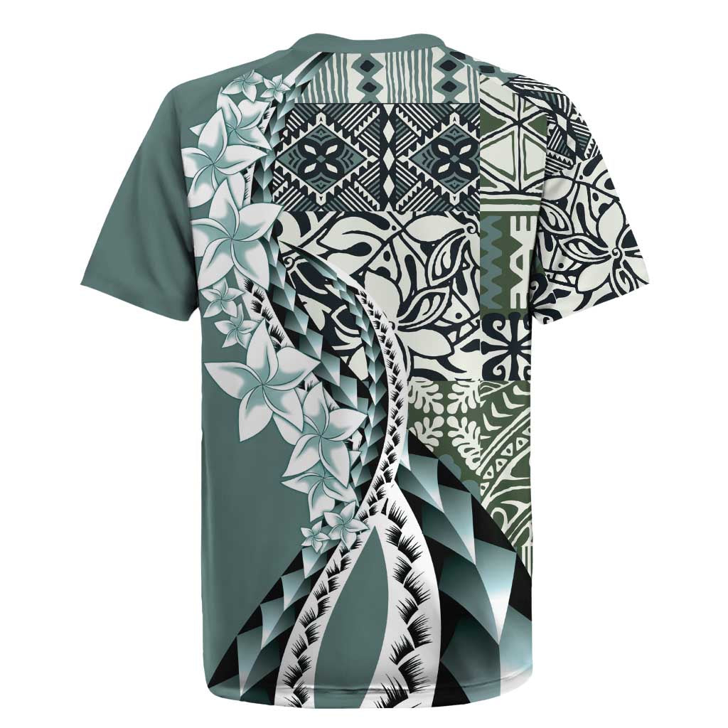Aloha Vintage Plumeria Hawaiian Tapa Pattern Rugby Jersey Dark Turquoise Hawaiian Tapa Pattern - Polynesian Pride