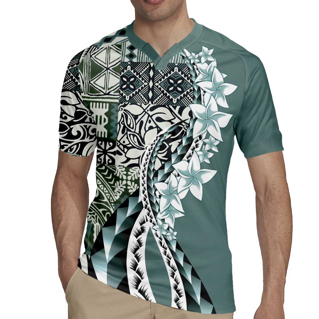 Aloha Vintage Plumeria Hawaiian Tapa Pattern Rugby Jersey Dark Turquoise Hawaiian Tapa Pattern - Polynesian Pride