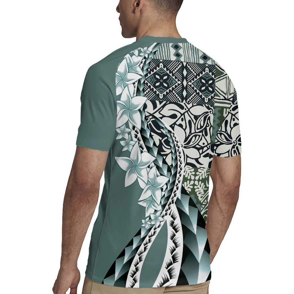 Aloha Vintage Plumeria Hawaiian Tapa Pattern Rugby Jersey Dark Turquoise Hawaiian Tapa Pattern - Polynesian Pride