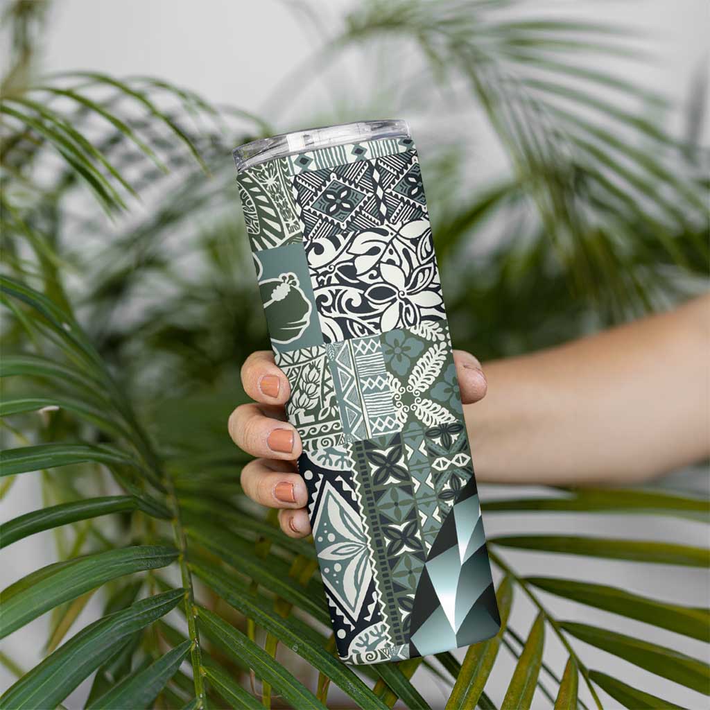 Aloha Vintage Plumeria Hawaiian Tapa Pattern Skinny Tumbler Dark Turquoise Hawaiian Tapa Pattern - Polynesian Pride