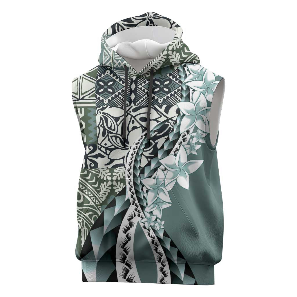 Aloha Vintage Plumeria Hawaiian Tapa Pattern Sleeveless Hoodie Dark Turquoise Hawaiian Tapa Pattern LT9 Turquoise - Polynesian Pride