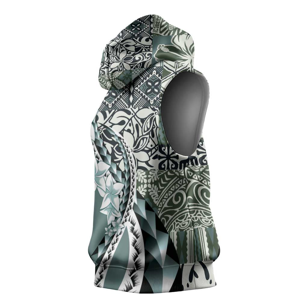 Aloha Vintage Plumeria Hawaiian Tapa Pattern Sleeveless Hoodie Dark Turquoise Hawaiian Tapa Pattern LT9 - Polynesian Pride