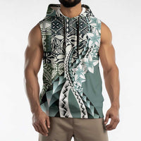 Aloha Vintage Plumeria Hawaiian Tapa Pattern Sleeveless Hoodie Dark Turquoise Hawaiian Tapa Pattern LT9 - Polynesian Pride
