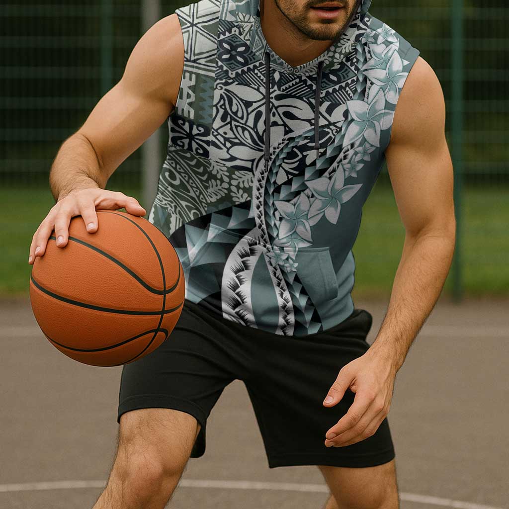 Aloha Vintage Plumeria Hawaiian Tapa Pattern Sleeveless Hoodie Dark Turquoise Hawaiian Tapa Pattern LT9 - Polynesian Pride
