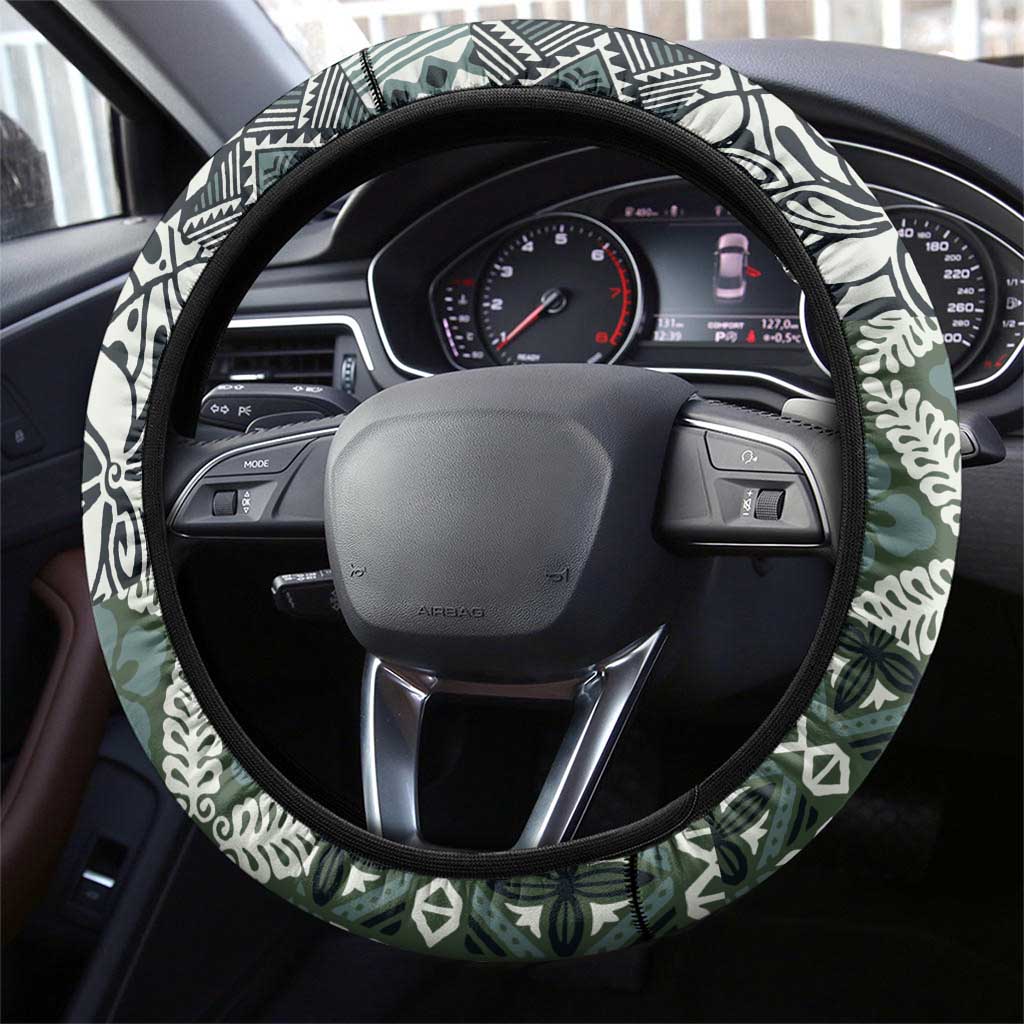 Aloha Vintage Plumeria Hawaiian Tapa Pattern Steering Wheel Cover Dark Turquoise Hawaiian Tapa Pattern - Polynesian Pride
