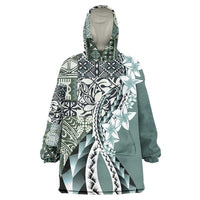Aloha Vintage Plumeria Hawaiian Tapa Pattern Wearable Blanket Hoodie Dark Turquoise Hawaiian Tapa Pattern - Polynesian Pride