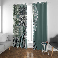 Aloha Vintage Plumeria Hawaiian Tapa Pattern Window Curtain Dark Turquoise Hawaiian Tapa Pattern - Polynesian Pride