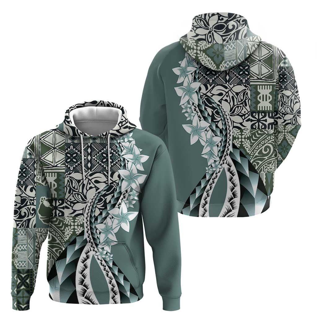 Aloha Vintage Plumeria Hawaiian Tapa Pattern Zip Hoodie Dark Turquoise Hawaiian Tapa Pattern - Polynesian Pride