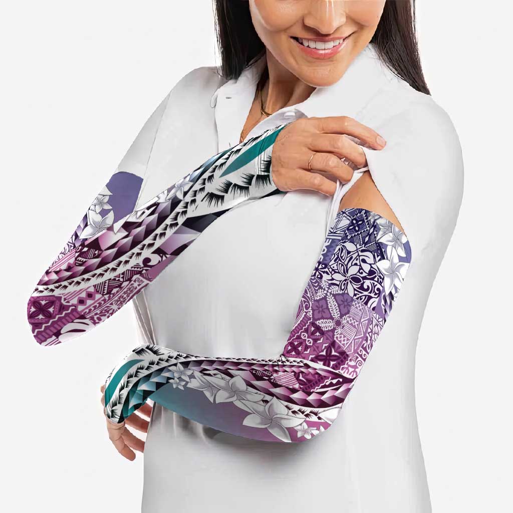 Aloha Vintage Plumeria Hawaiian Tapa Pattern Arm Sleeves Gradient Hawaiian Tapa Pattern - Polynesian Pride