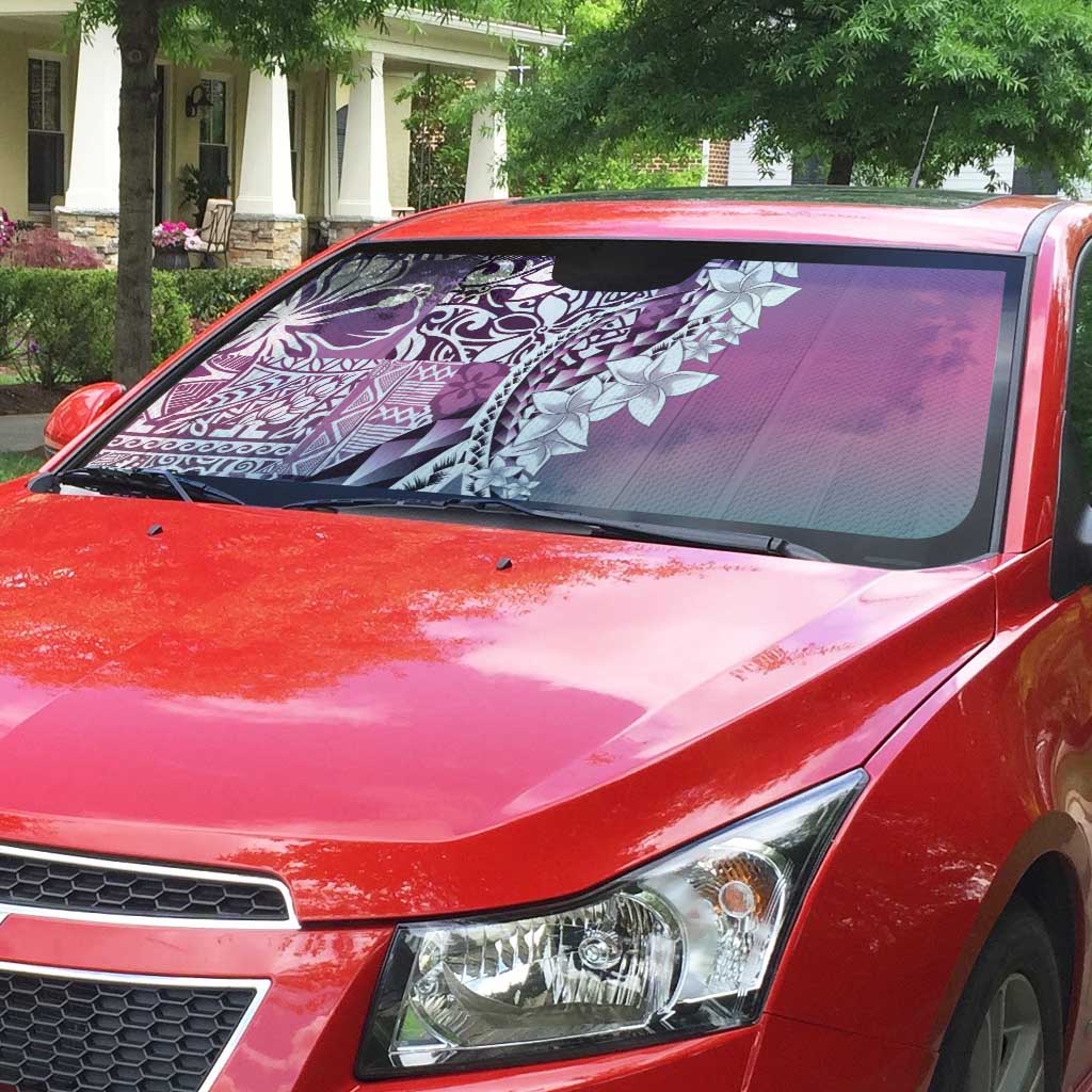 Aloha Vintage Plumeria Hawaiian Tapa Pattern Auto Sun Shade Gradient Hawaiian Tapa Pattern - Polynesian Pride