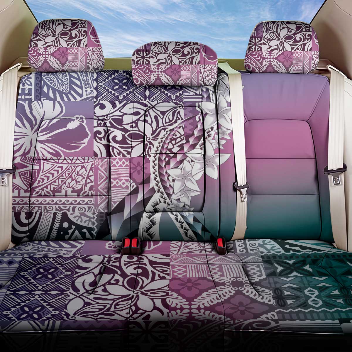 Aloha Vintage Plumeria Hawaiian Tapa Pattern Back Car Seat Cover Gradient Hawaiian Tapa Pattern - Polynesian Pride