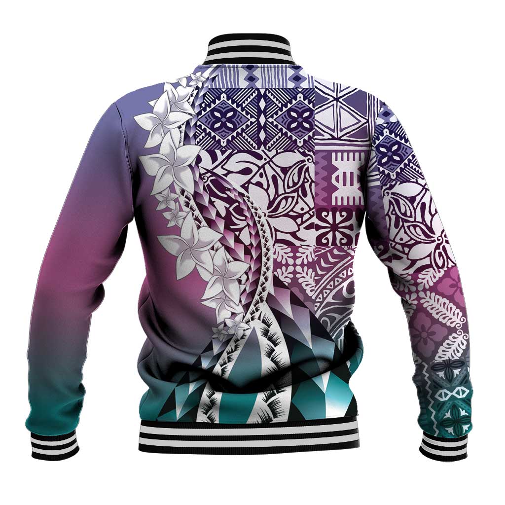Aloha Vintage Plumeria Hawaiian Tapa Pattern Baseball Jacket Gradient Hawaiian Tapa Pattern - Polynesian Pride