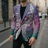 Aloha Vintage Plumeria Hawaiian Tapa Pattern Blazer Gradient Hawaiian Tapa Pattern - Polynesian Pride