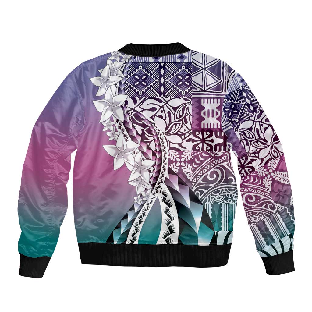 Aloha Vintage Plumeria Hawaiian Tapa Pattern Bomber Jacket Gradient Hawaiian Tapa Pattern - Polynesian Pride