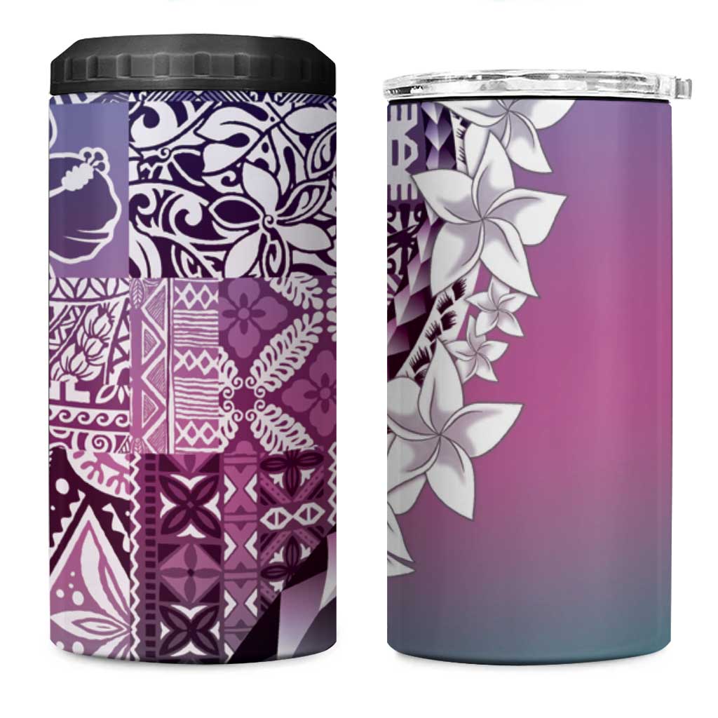 Aloha Vintage Plumeria Hawaiian Tapa Pattern 4 in 1 Can Cooler Tumbler Gradient Hawaiian Tapa Pattern - Polynesian Pride