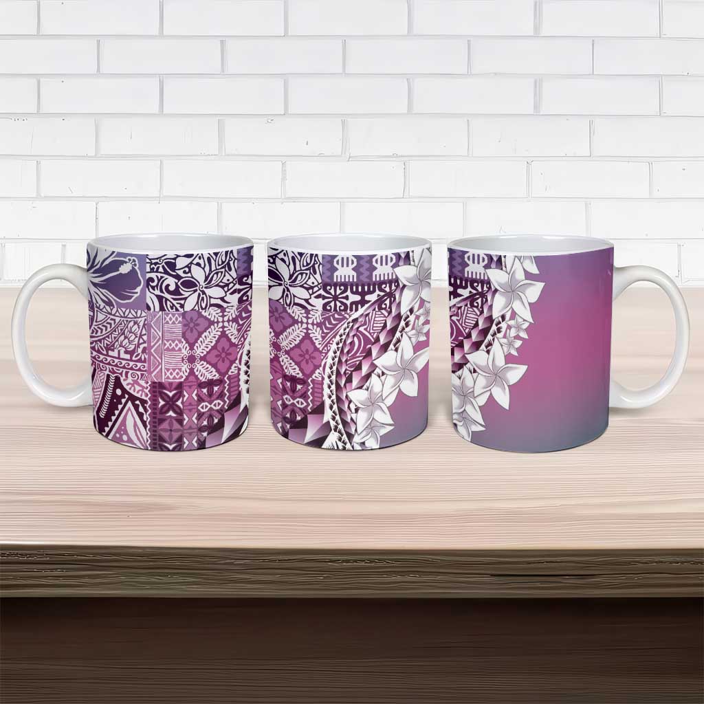 Aloha Vintage Plumeria Hawaiian Tapa Pattern Ceramic Mug Gradient Hawaiian Tapa Pattern - Polynesian Pride