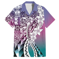 Aloha Vintage Plumeria Hawaiian Tapa Pattern Family Matching Long Sleeve Bodycon Dress and Hawaiian Shirt Gradient Hawaiian Tapa Pattern - Polynesian Pride