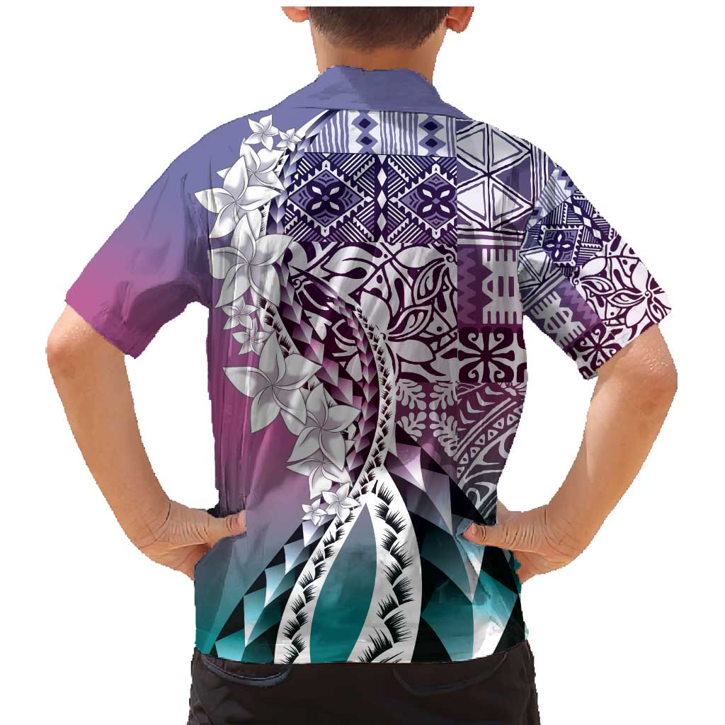 Aloha Vintage Plumeria Hawaiian Tapa Pattern Family Matching Mermaid Dress and Hawaiian Shirt Gradient Hawaiian Tapa Pattern - Polynesian Pride