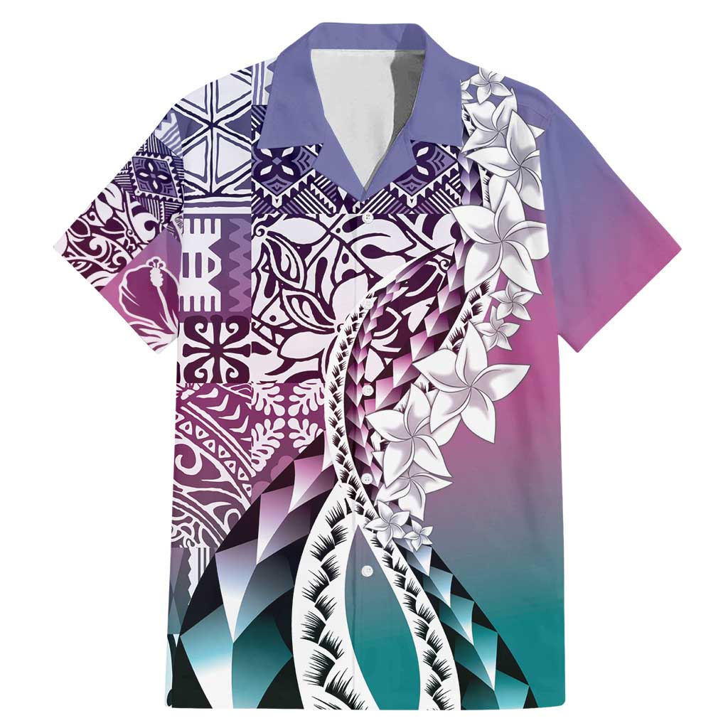 Aloha Vintage Plumeria Hawaiian Tapa Pattern Family Matching Mermaid Dress and Hawaiian Shirt Gradient Hawaiian Tapa Pattern - Polynesian Pride