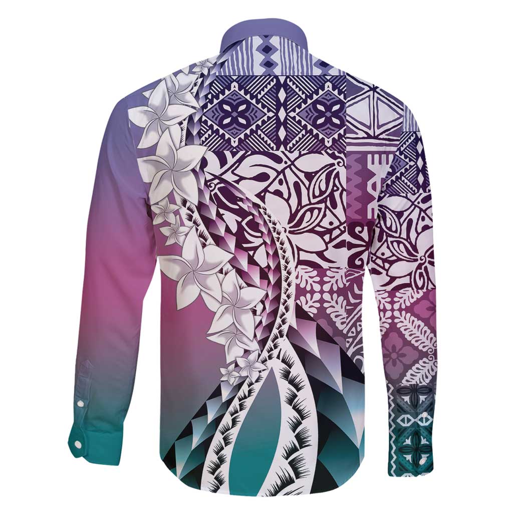 Aloha Vintage Plumeria Hawaiian Tapa Pattern Family Matching Off Shoulder Maxi Dress and Hawaiian Shirt Gradient Hawaiian Tapa Pattern - Polynesian Pride