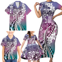 Aloha Vintage Plumeria Hawaiian Tapa Pattern Family Matching Short Sleeve Bodycon Dress and Hawaiian Shirt Gradient Hawaiian Tapa Pattern - Polynesian Pride